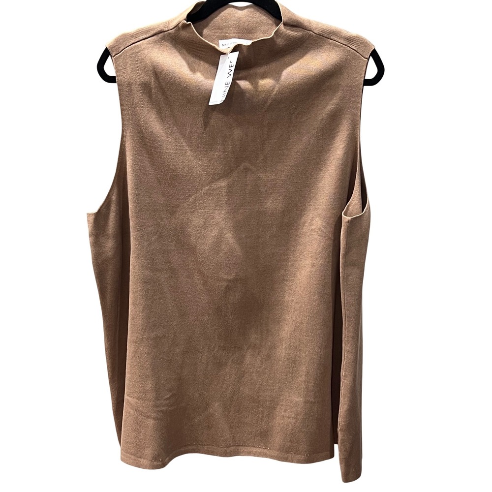 Nine West Sleeveless Sweater - Women's Plus 2x - Rich Camel Heather - Mock Neck